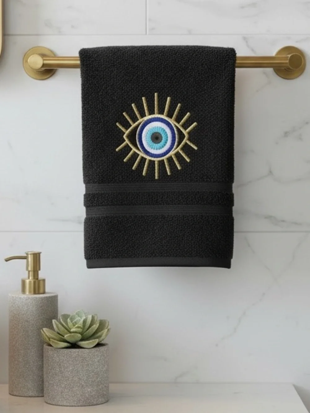 Hand Evil Eye Embroidered Hand towel Pick one New Made to order Black